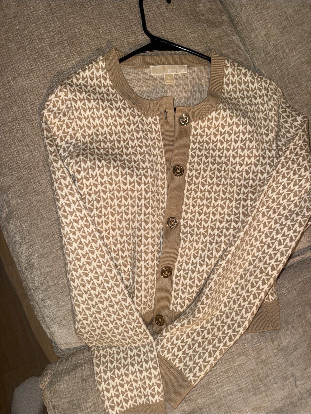 Michael Kors Beige & Cream MK Logo Cardigan